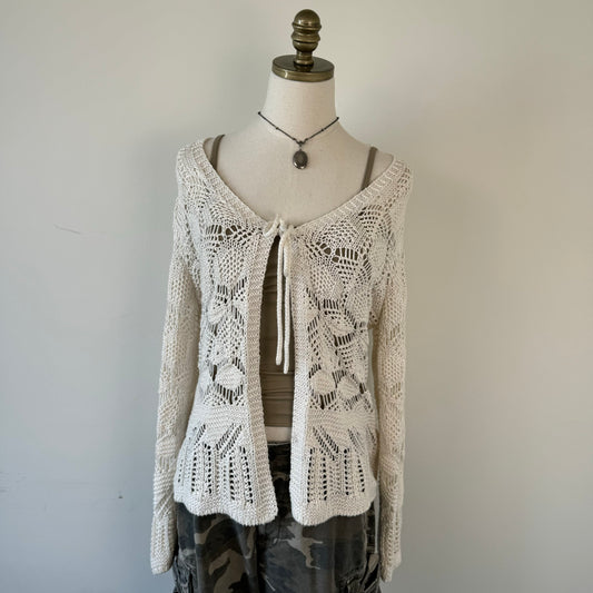 Open Front Tie Up Crochet Cardigan