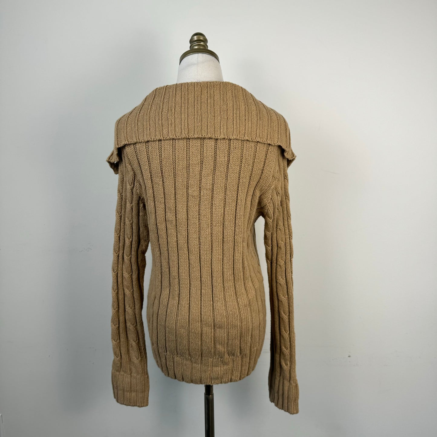 Vintage Tan Suede Cable Knit Button Up Jacket
