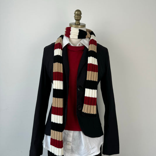 Vintage Striped Knit Skinny Scarf
