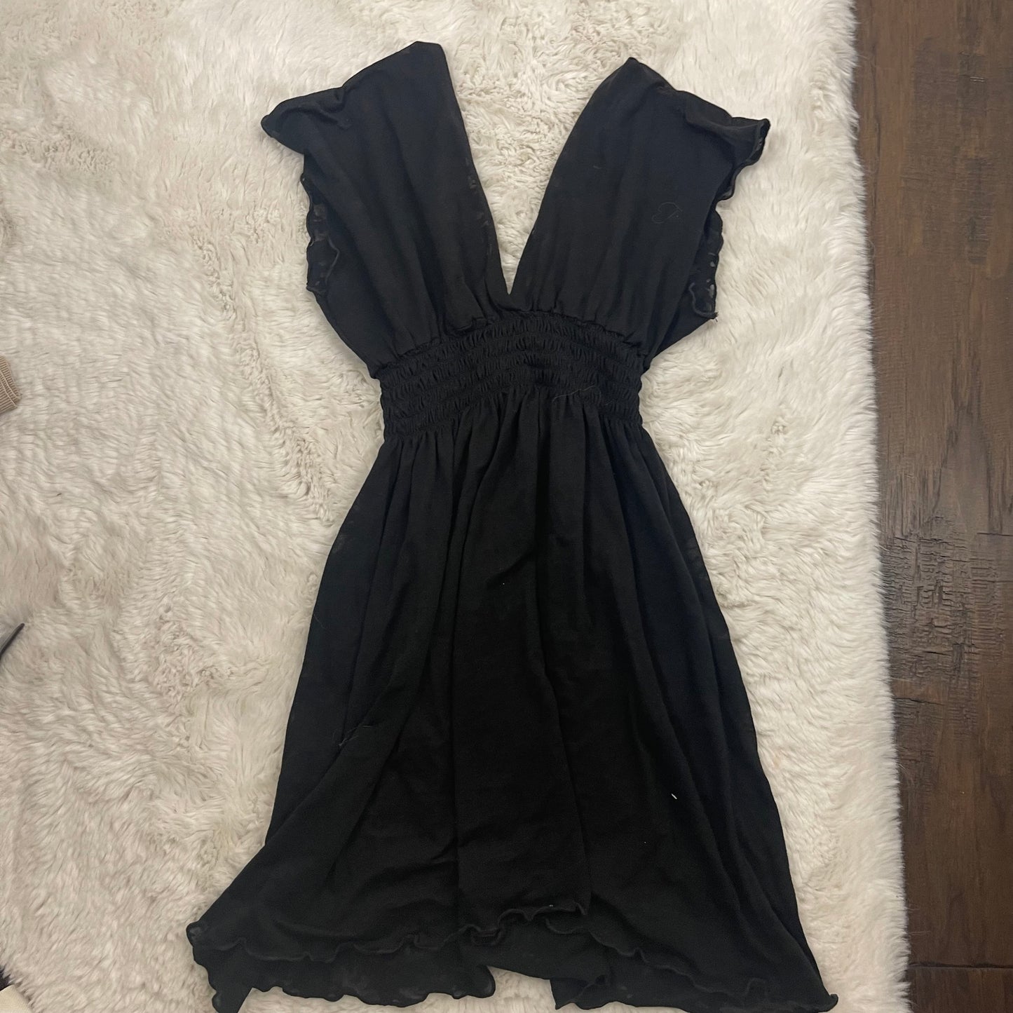 Black Ruched Semi-Sheer Mini Dress