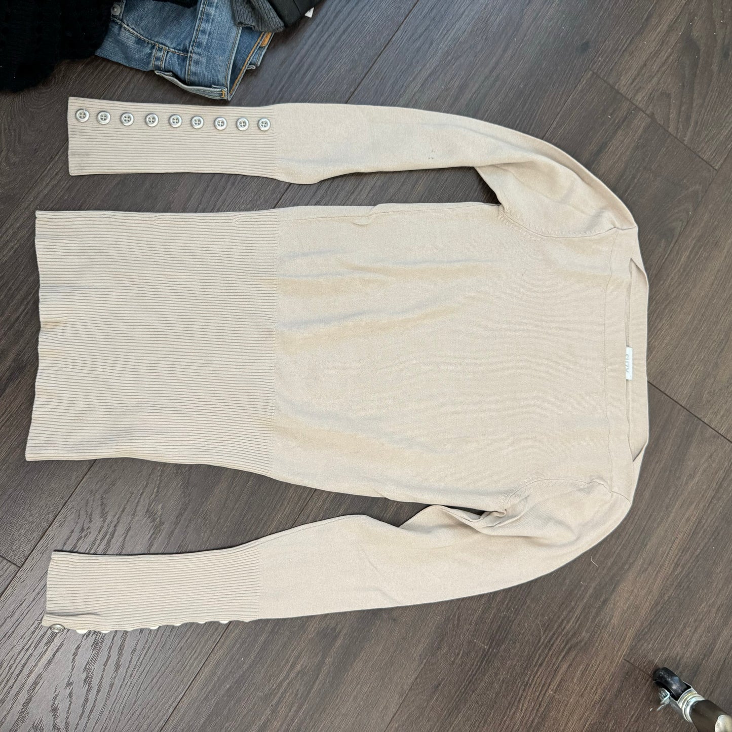 Beige Boat Neck Fitted Long Sleeve Knit Top