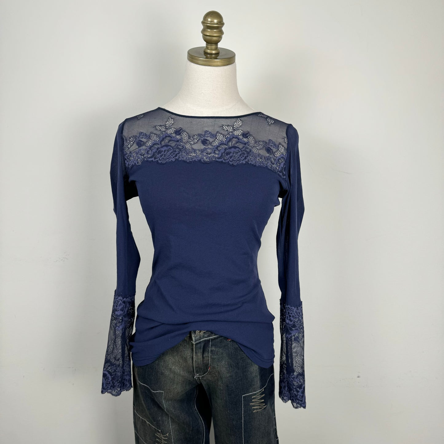 Micro Mesh Lace Long Sleeve Top