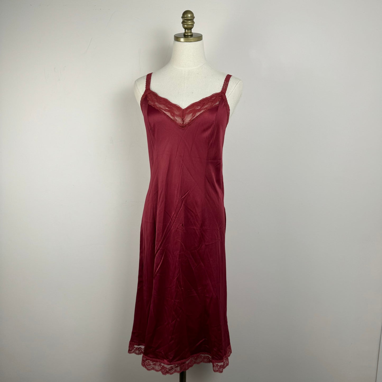 Dark Red Lace Trim Slip Dress