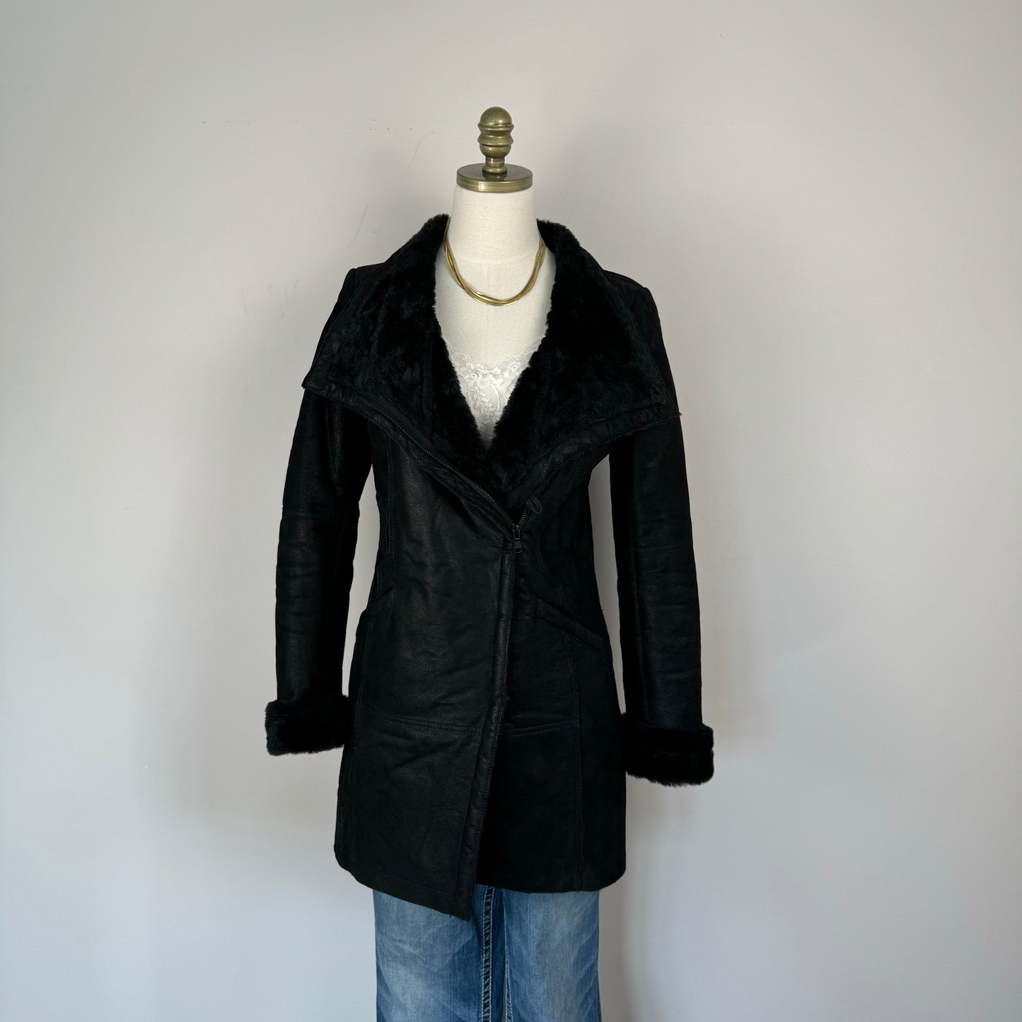 Danier Long Fur Trim Suede Jacket