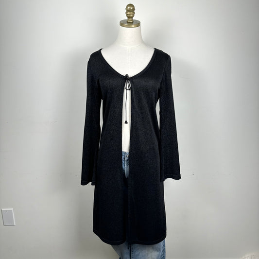 Black Open Front Tie Up Maxi Cardigan