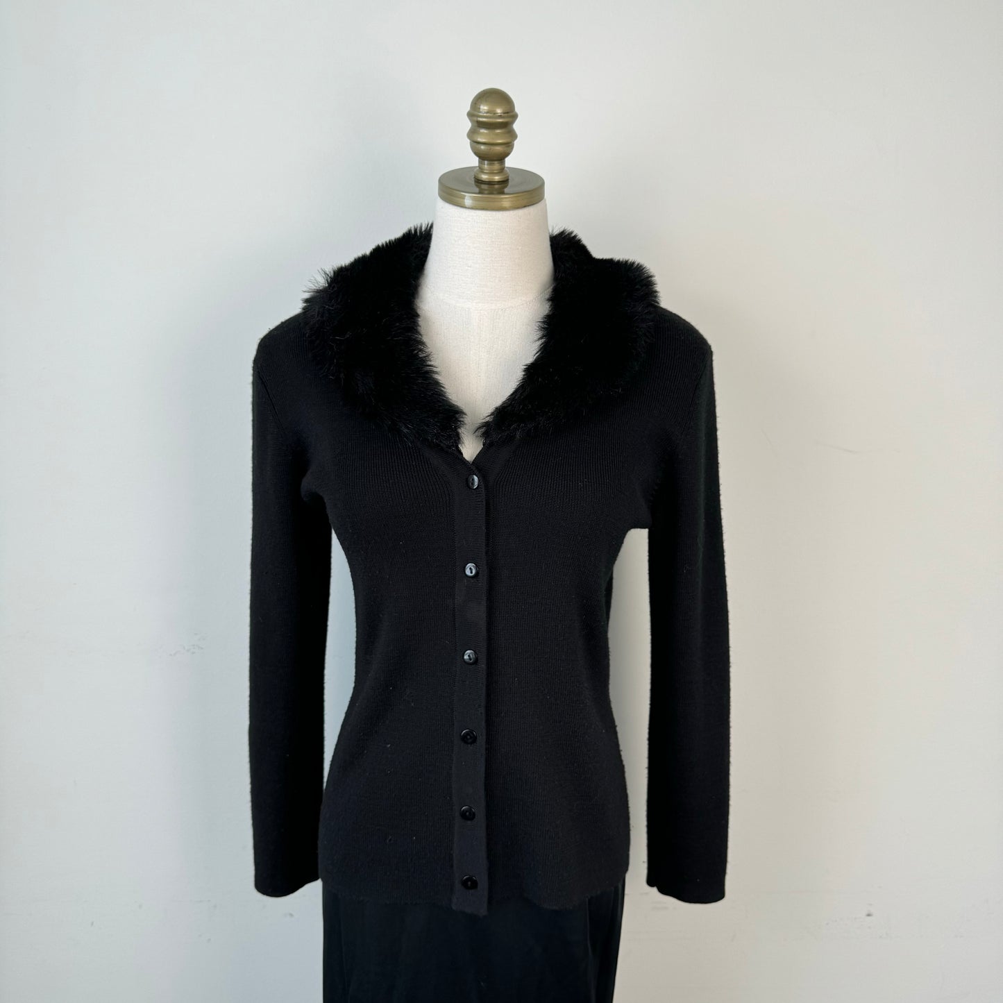 Vintage Fur Trim Button Up Cardigan