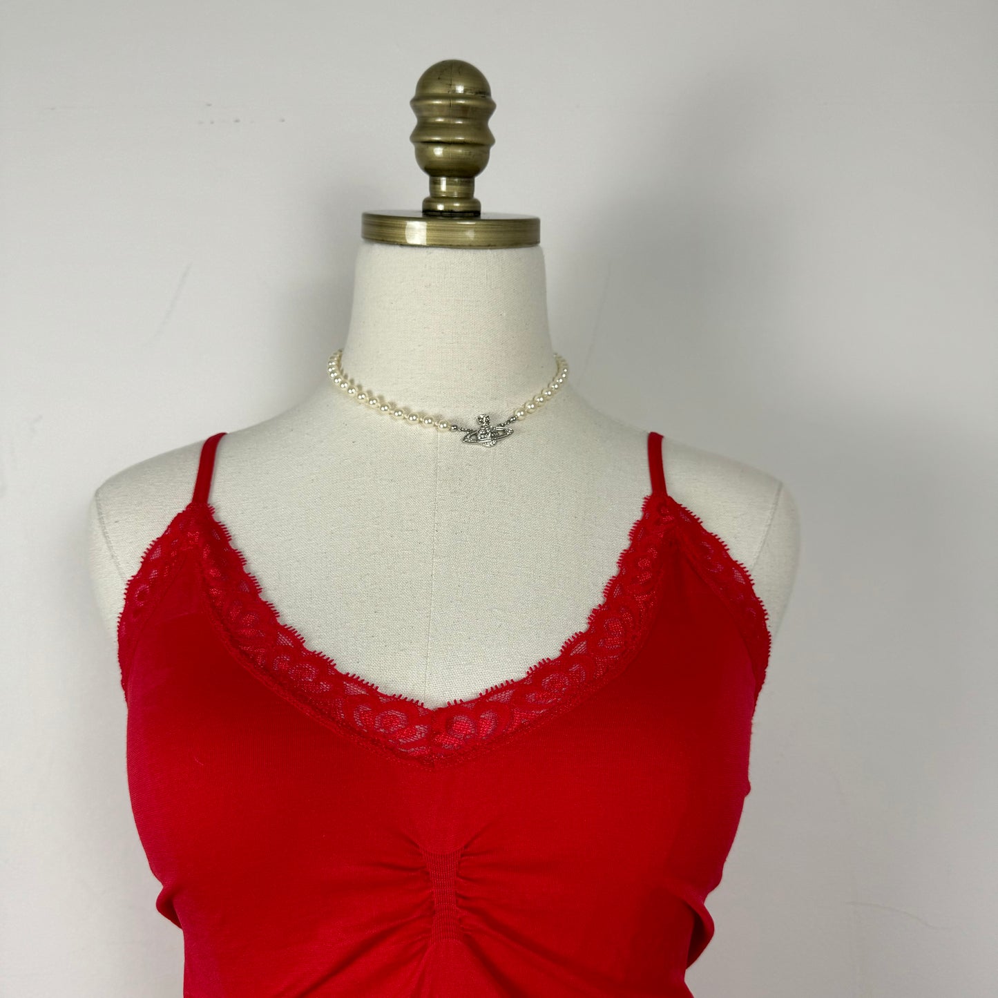 Red Lace Trim Fitted Cami