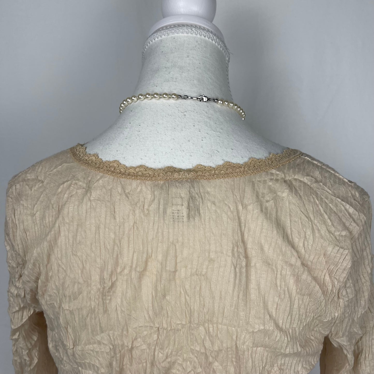 Vintage Nude Lace Trim Long Sleeve