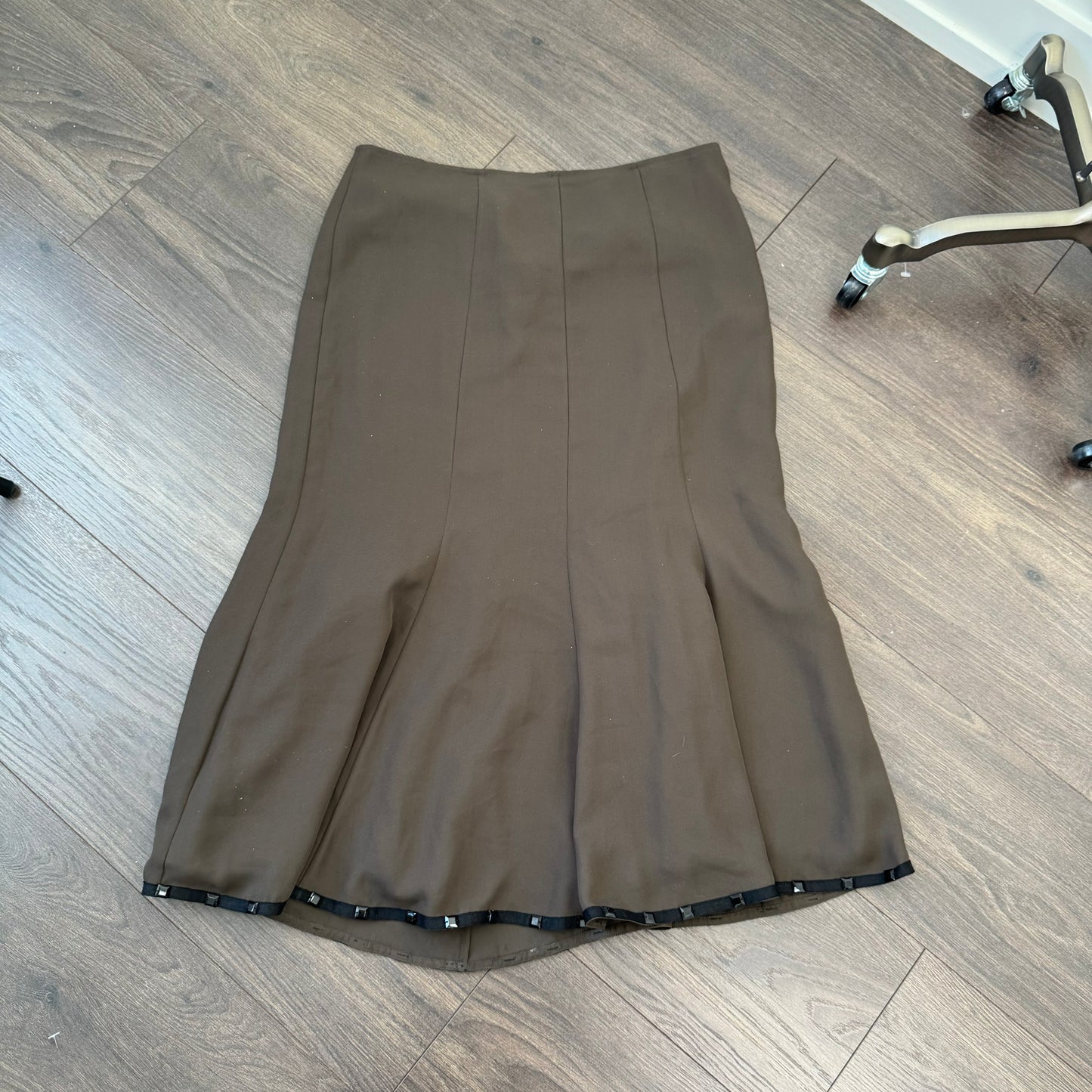 Brown Chiffon Mesh Overlay Midi Skirt