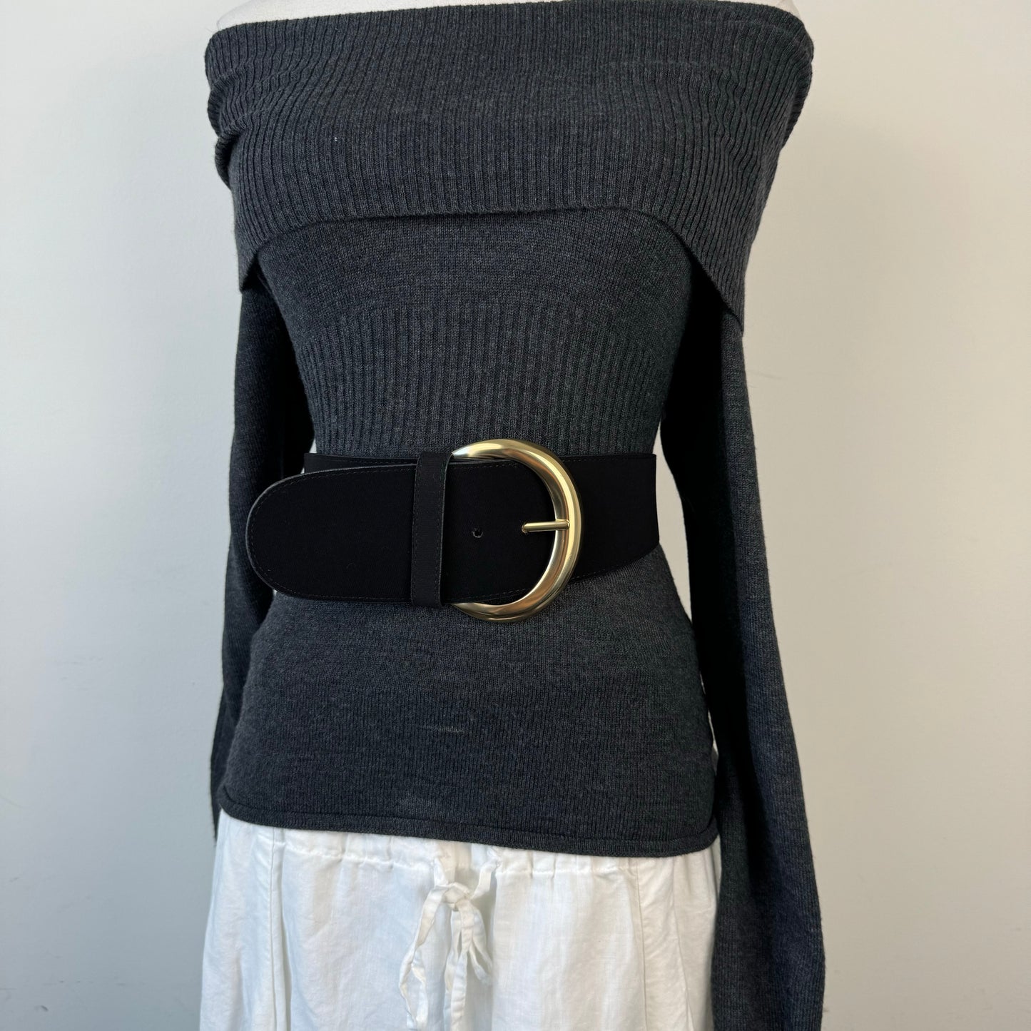 Black Chunky Large Buckle Leather Belt