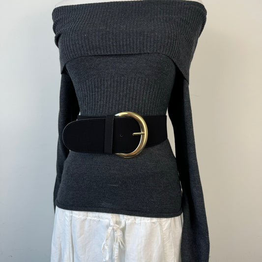 Black Chunky Large Buckle Leather Belt