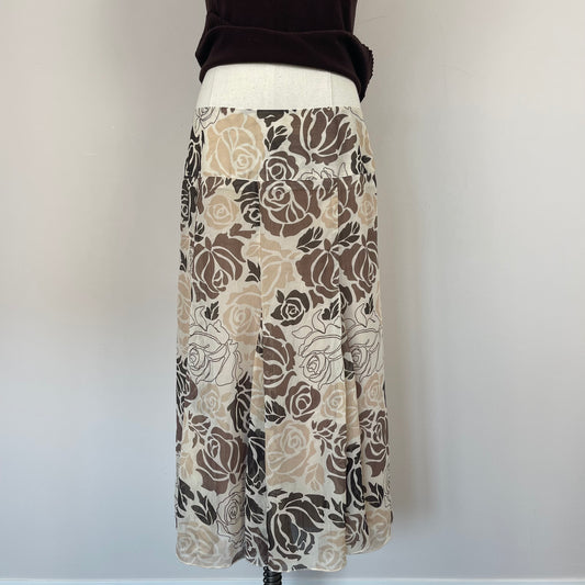 Vintage Floral Print Ruffled Midi Skirt