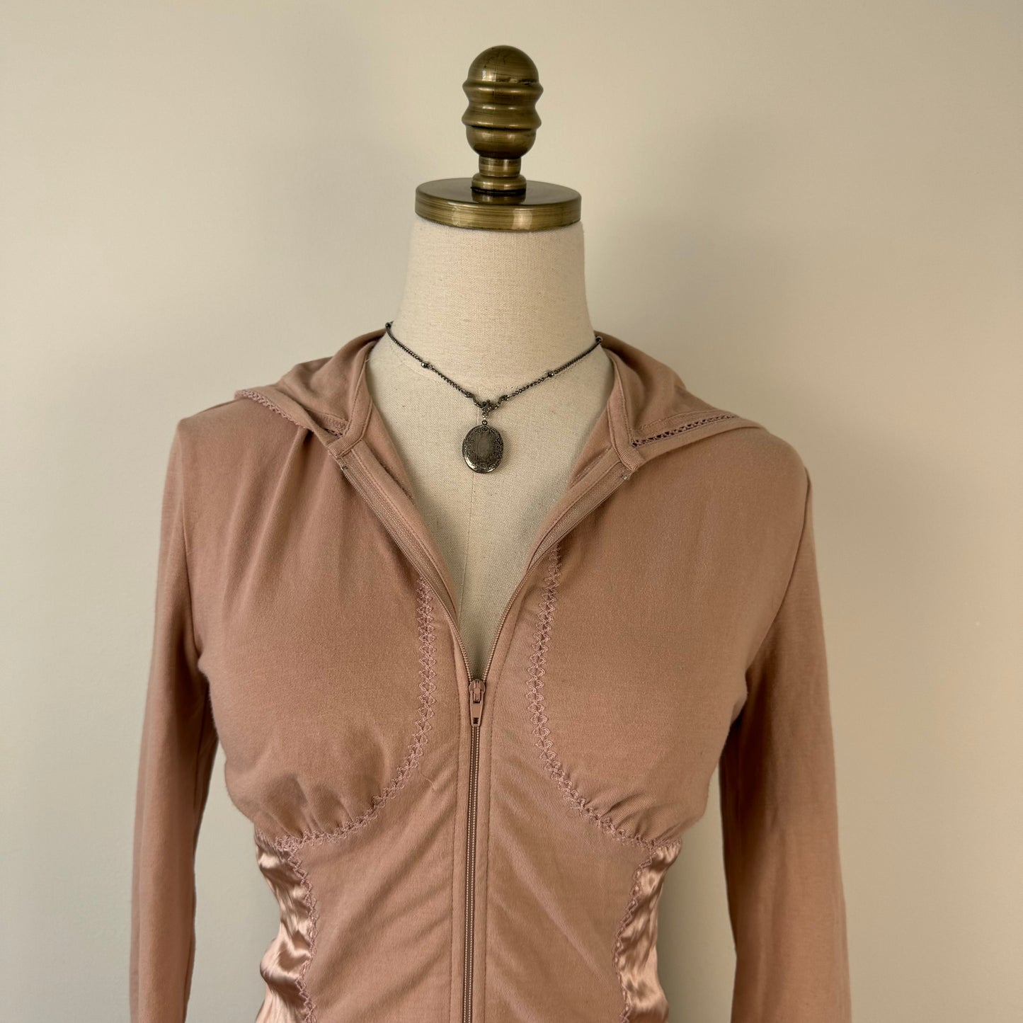 Rosy Pink Fitted Zip Up Sweater
