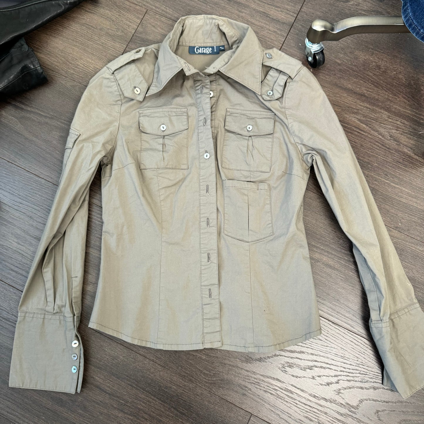 Khaki/Olive Green Fitted Utility Button Up Shirt