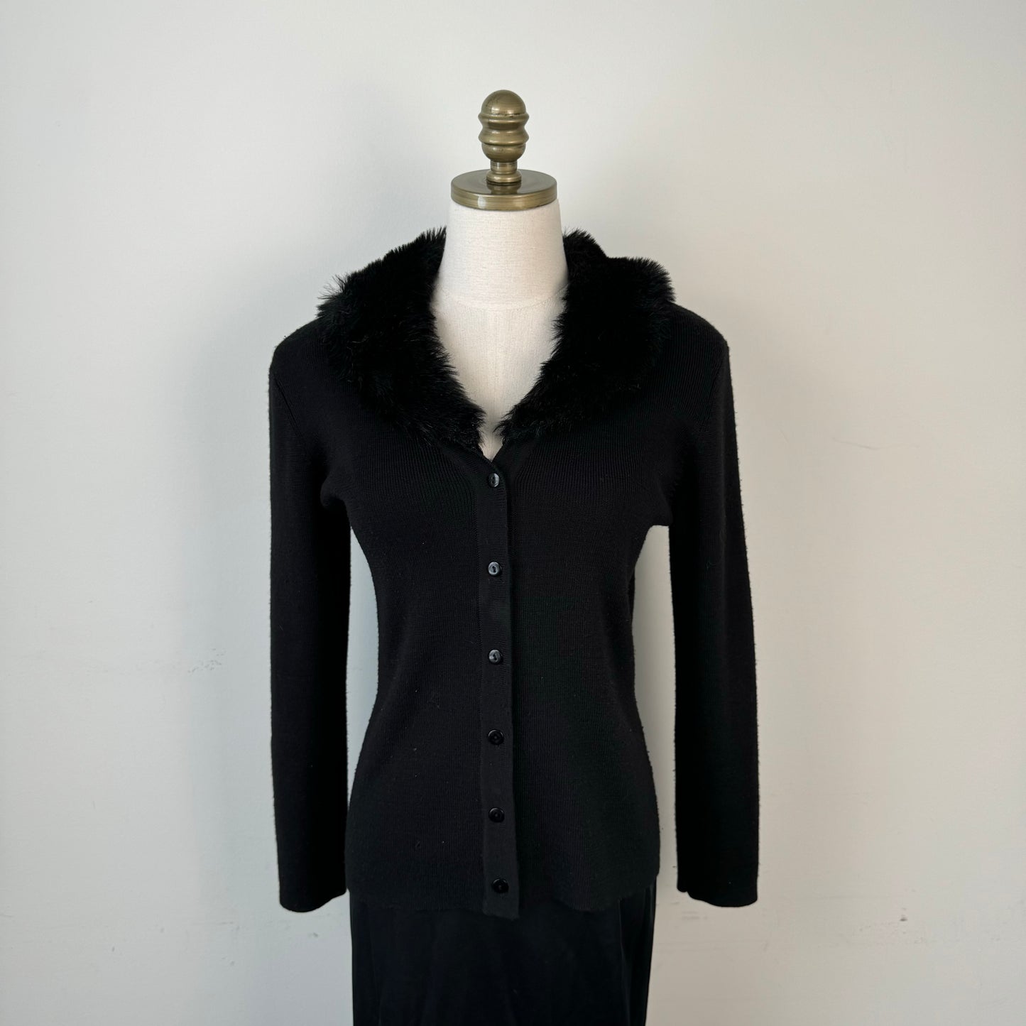 Vintage Fur Trim Button Up Cardigan