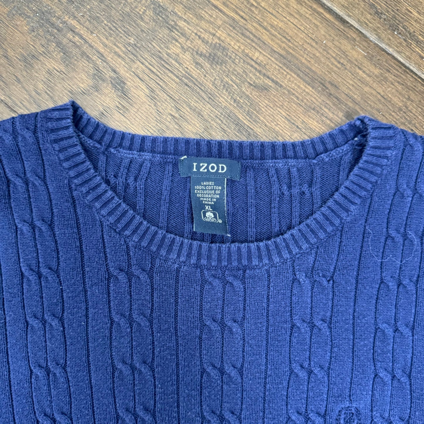 Navy Cable Knit Crewneck Sweater