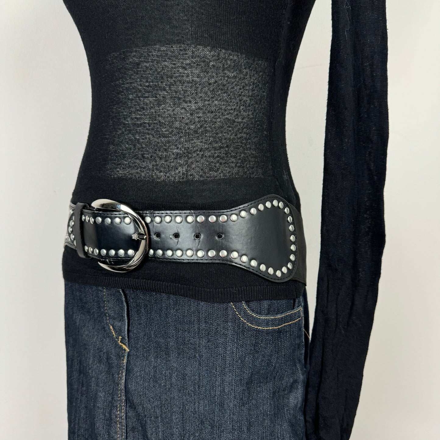 Black Silver Studded Western Belt