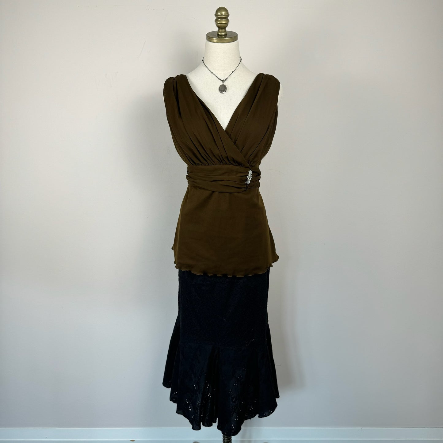 Vintage Black Linen Midi Skirt