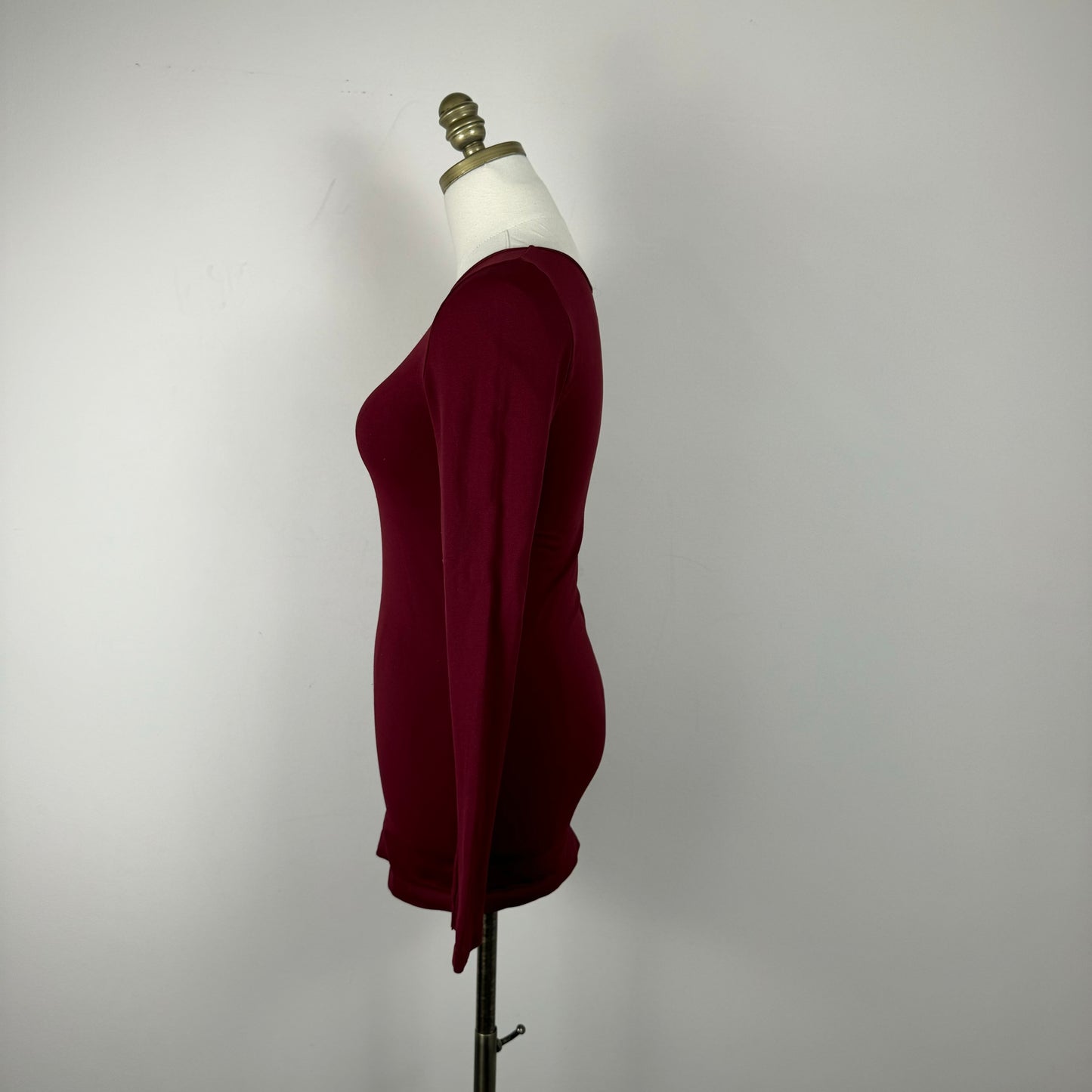 Maroon Fitted High Neck Long Sleeve Top