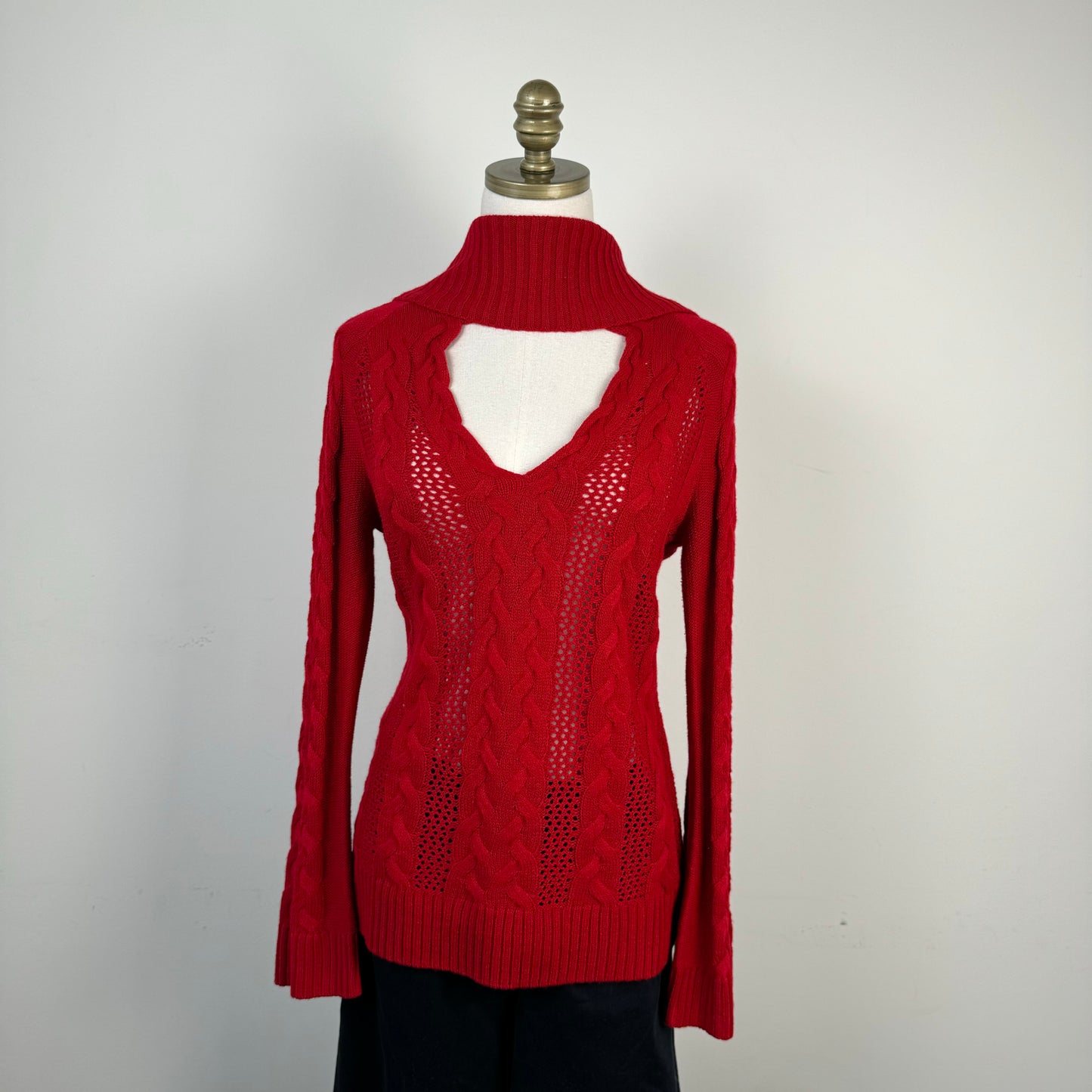 Red Cable Knit Bell Sleeve Sweater