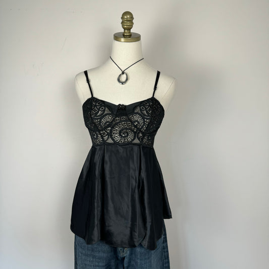 Black Lace Babydoll Satin Cami