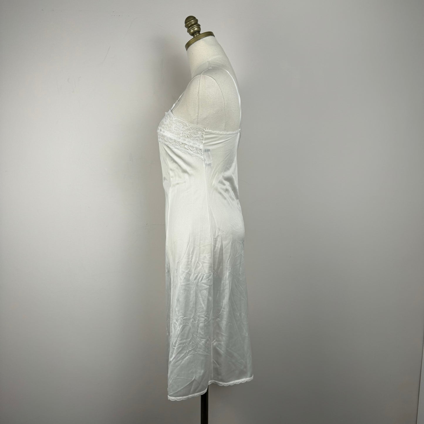 Vintage Cream Coquette Lace Satin Slip Dress