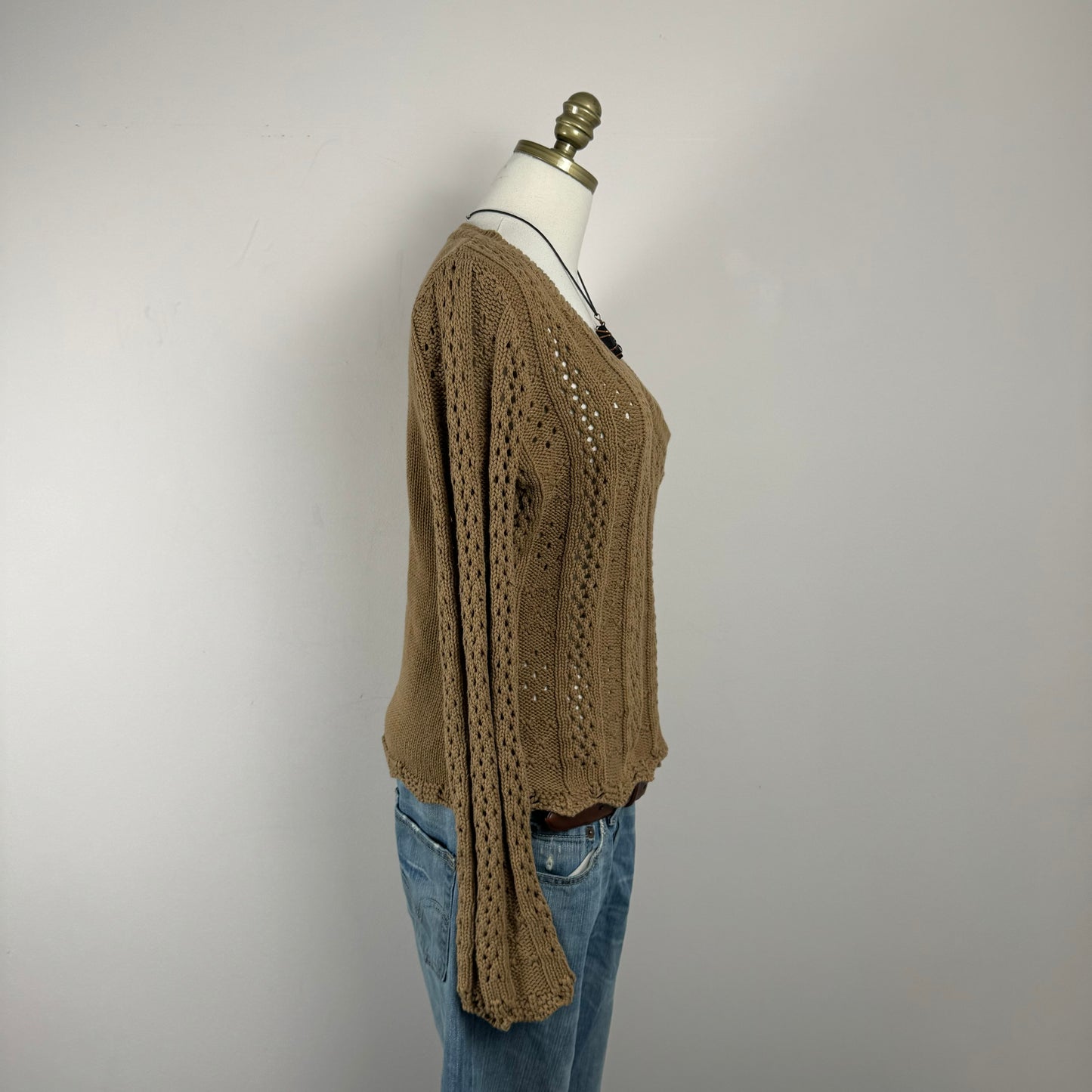 Cable Knit Tie Up Bell Sleeve Cardigan