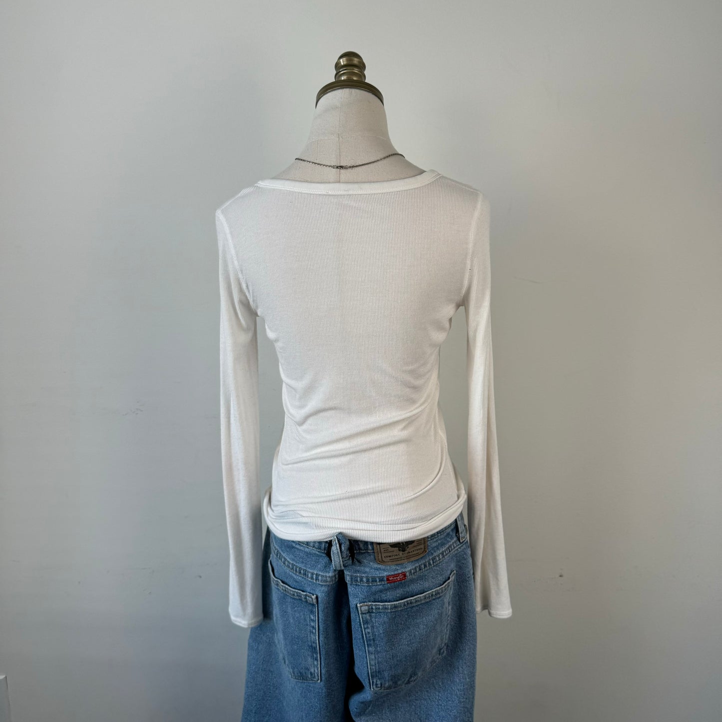 Cream Henley Long Sleeve Top