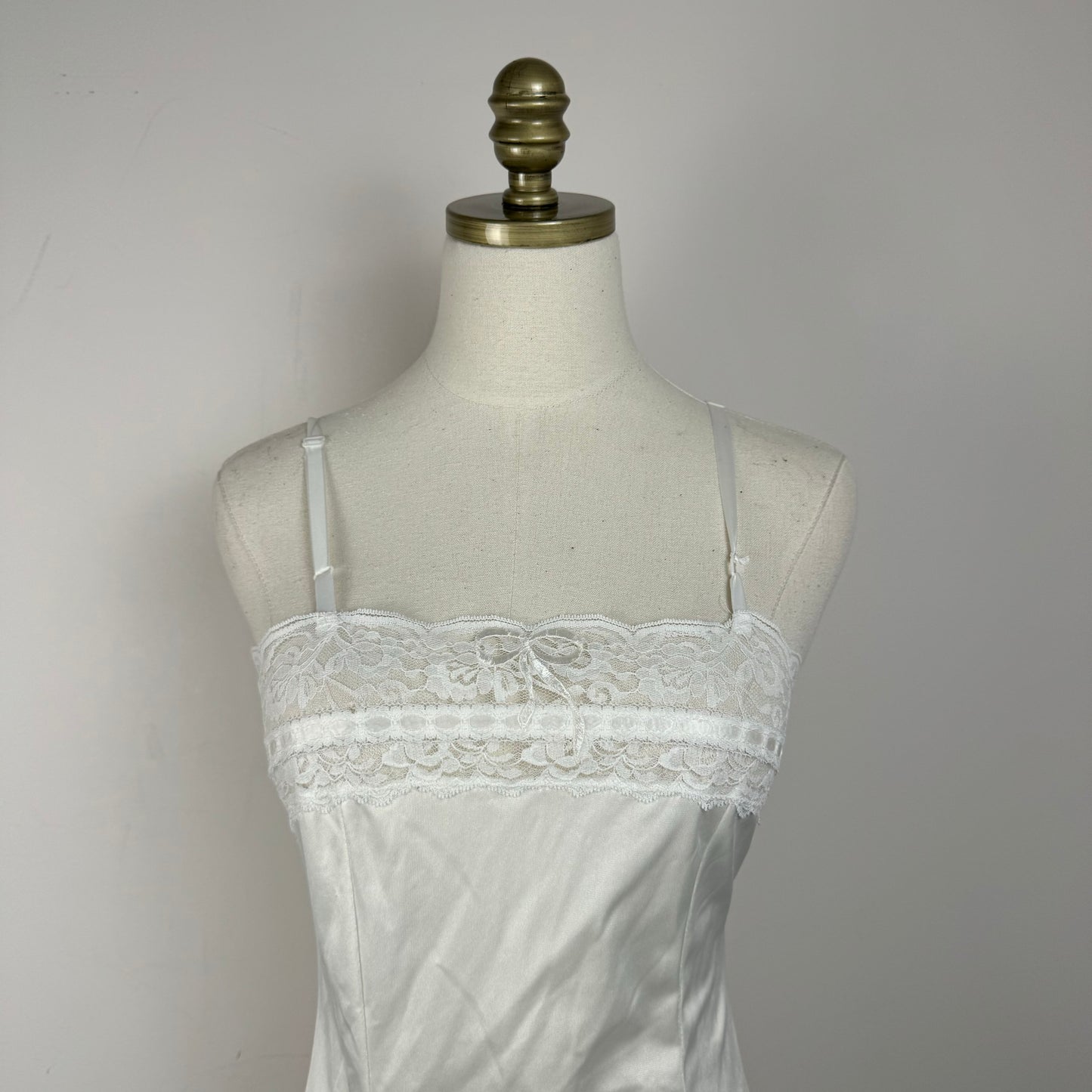 Vintage Cream Coquette Lace Satin Slip Dress