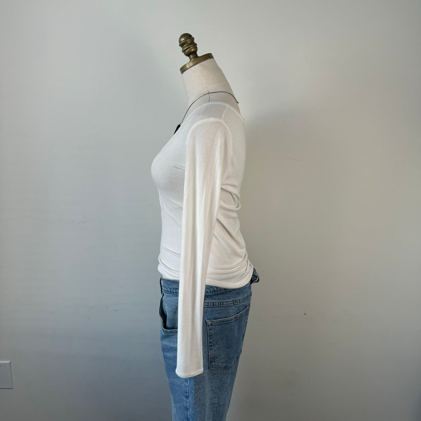 Cream Henley Long Sleeve Top