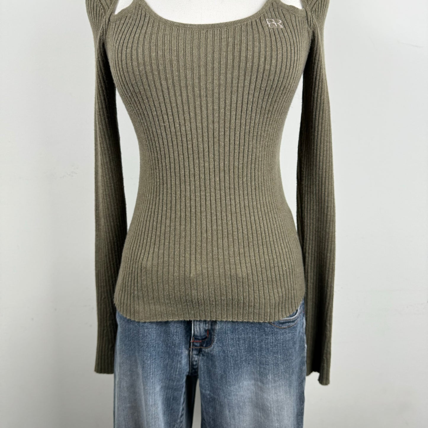 Khaki Cutout/Bolero Fitted Sweater