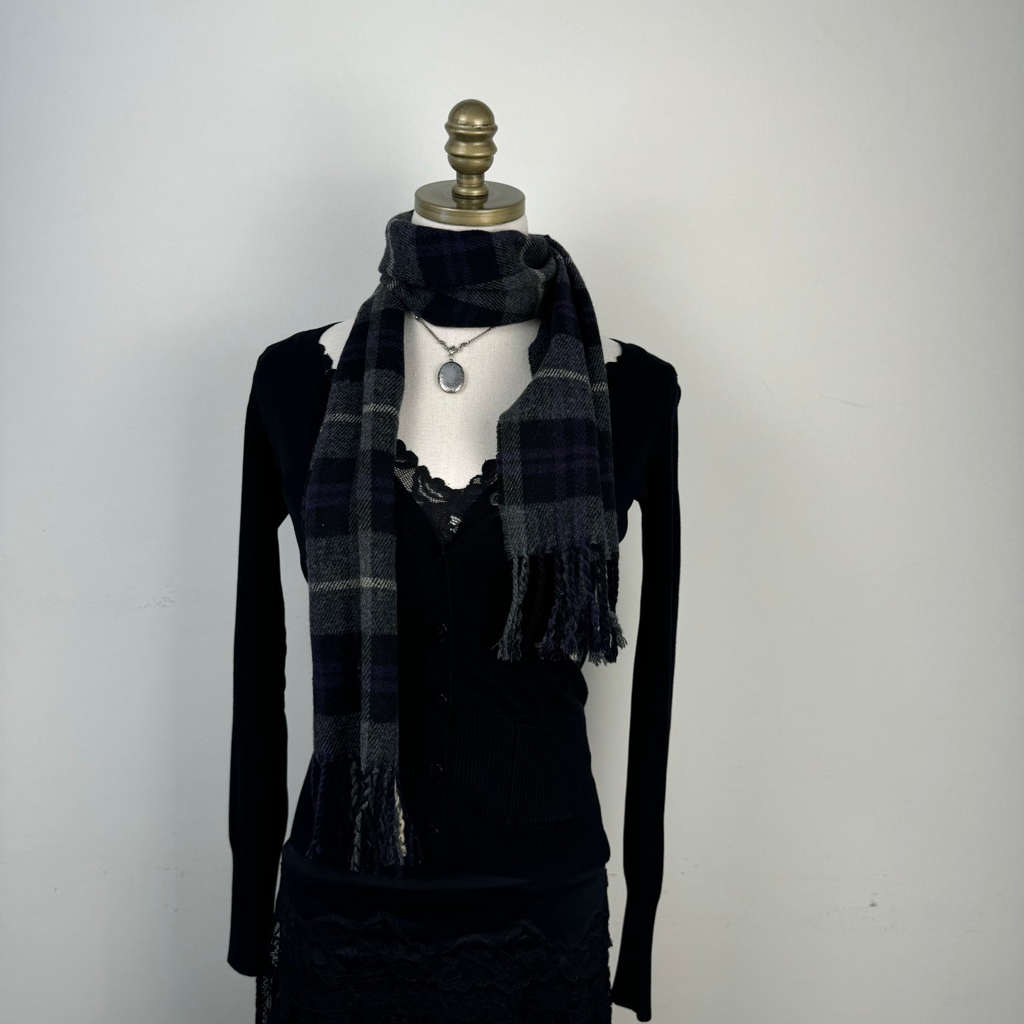 Purple/Grey Plaid Knit Scarf