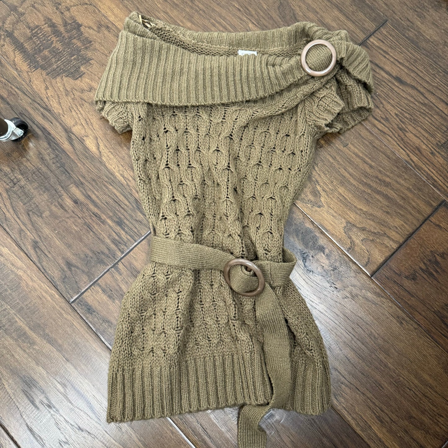 Vintage Brown Off Shoulder Belted Sweater Top