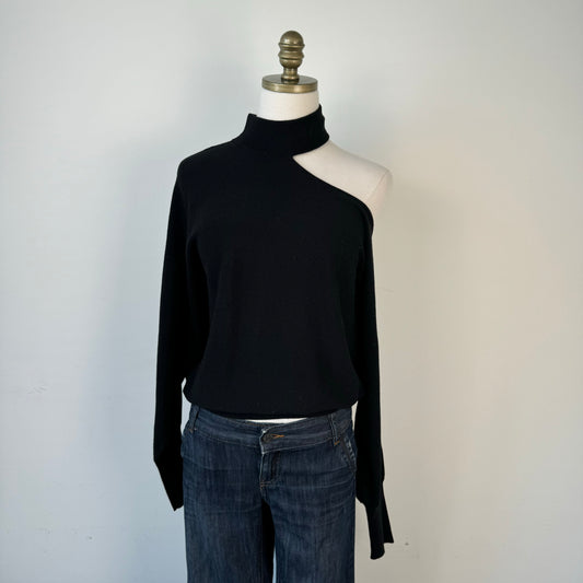 Black Dolman One Shoulder Turtleneck Sweater