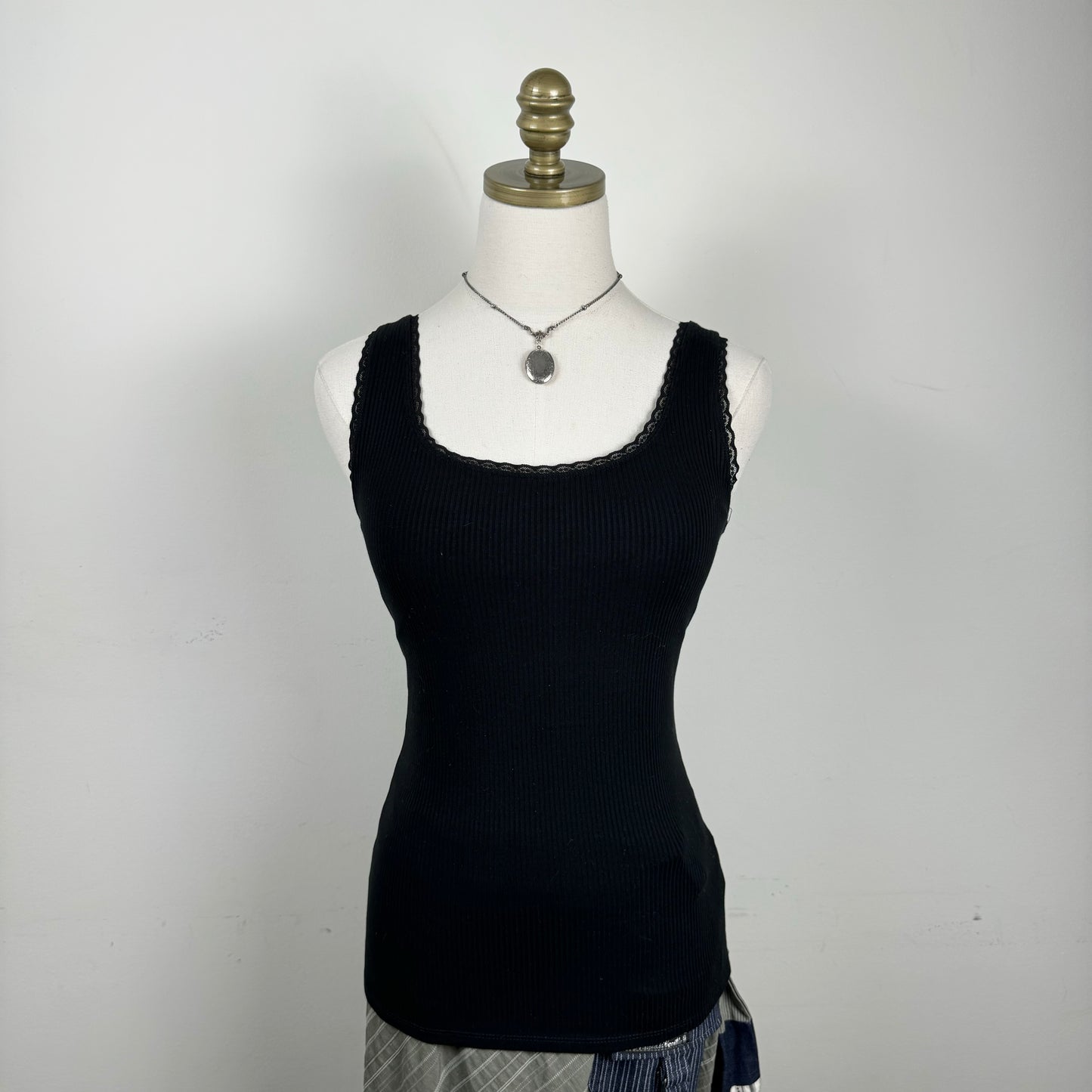 Black Fitted Lace Trim Tank