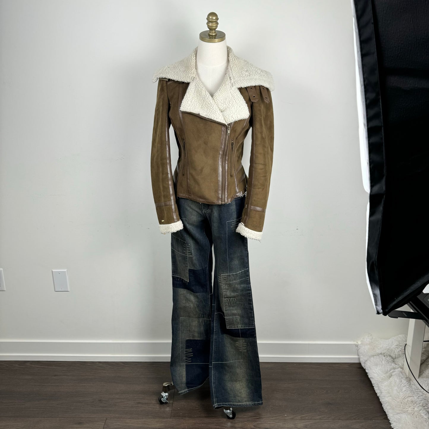 Brown Shearling Suede Moto Jacket