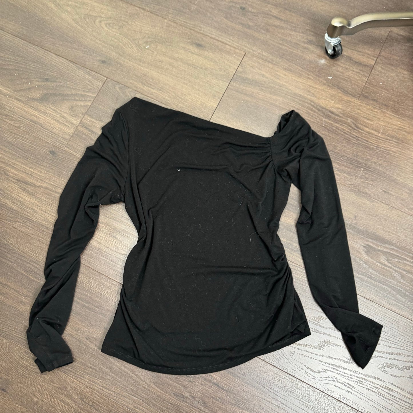 Black Asymmetric Off Shoulder Fitted Long Sleeve Top