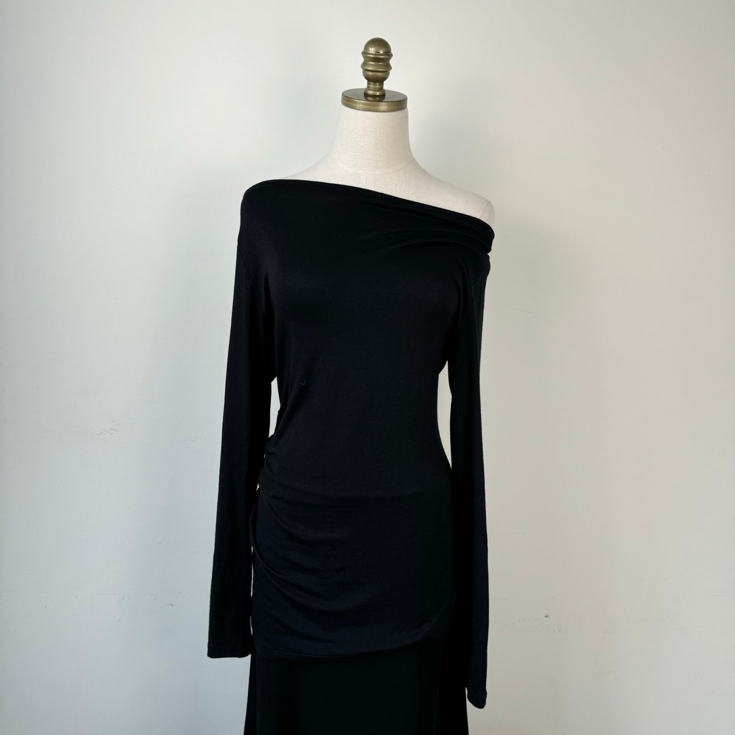 Off Shoulder Slinky Black Long Sleeve Top