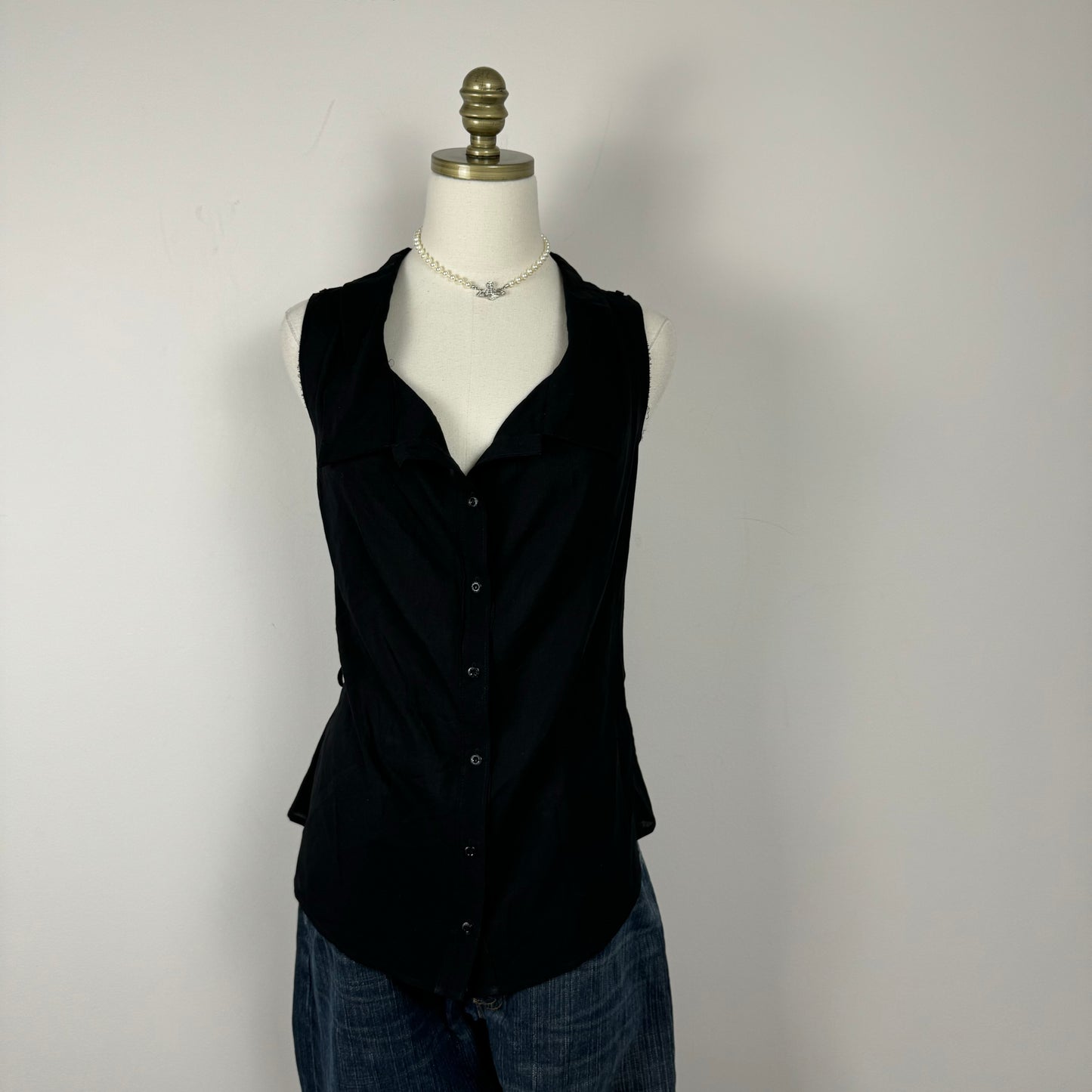 Diesel Black Button Up Sleeveless Top