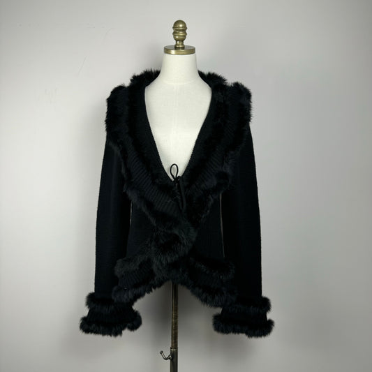 Vintage Fur Trim Tie Up Cardigan