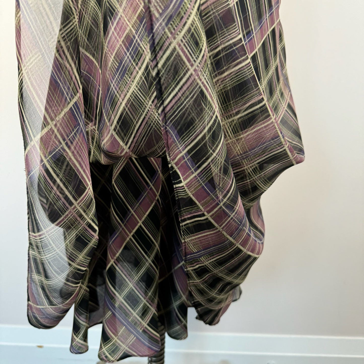 Vintage Plaid Chiffon Midi Skirt