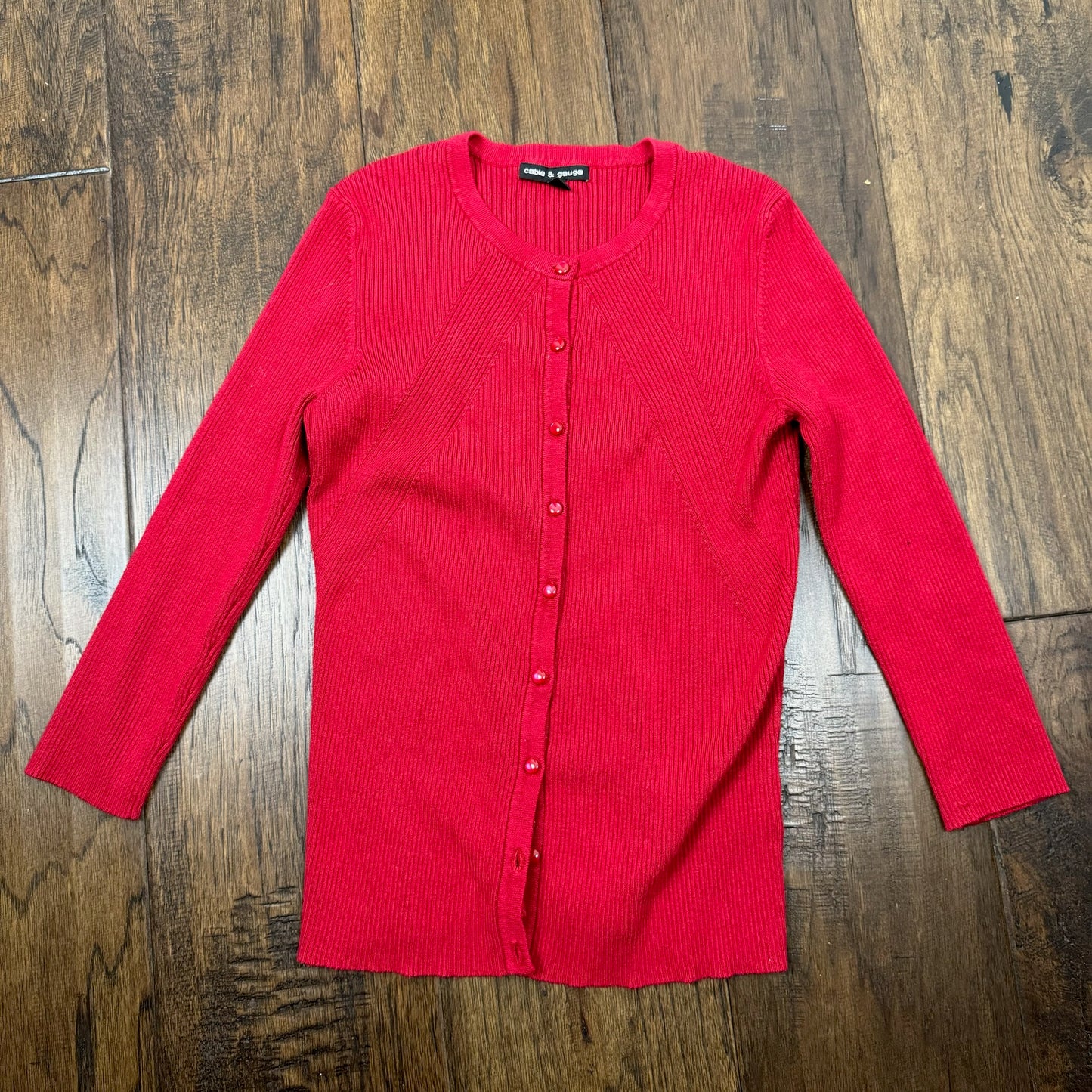 Red Ribbed Knit Fitted Cardigan