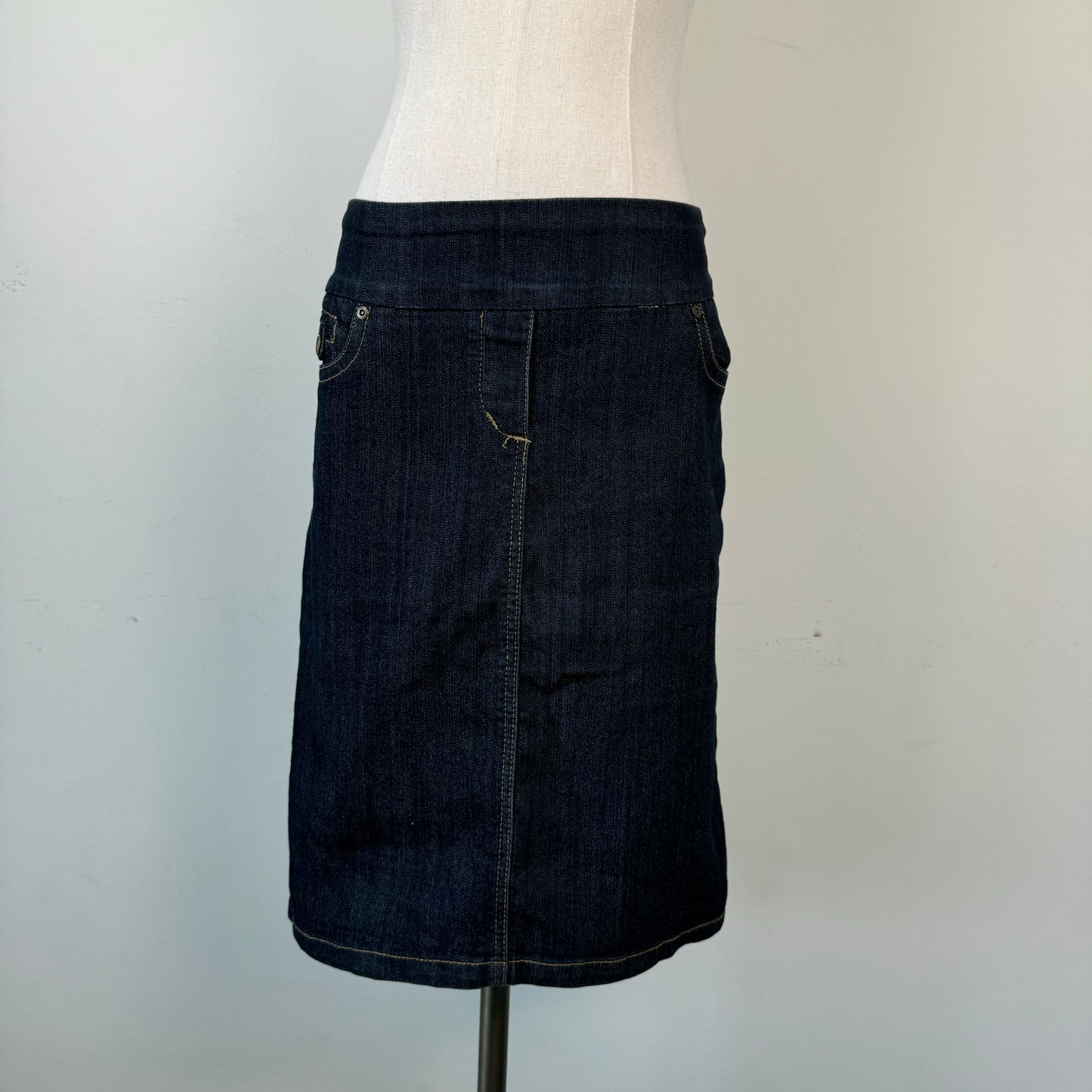 Dark Wash Denim Midi Skirt