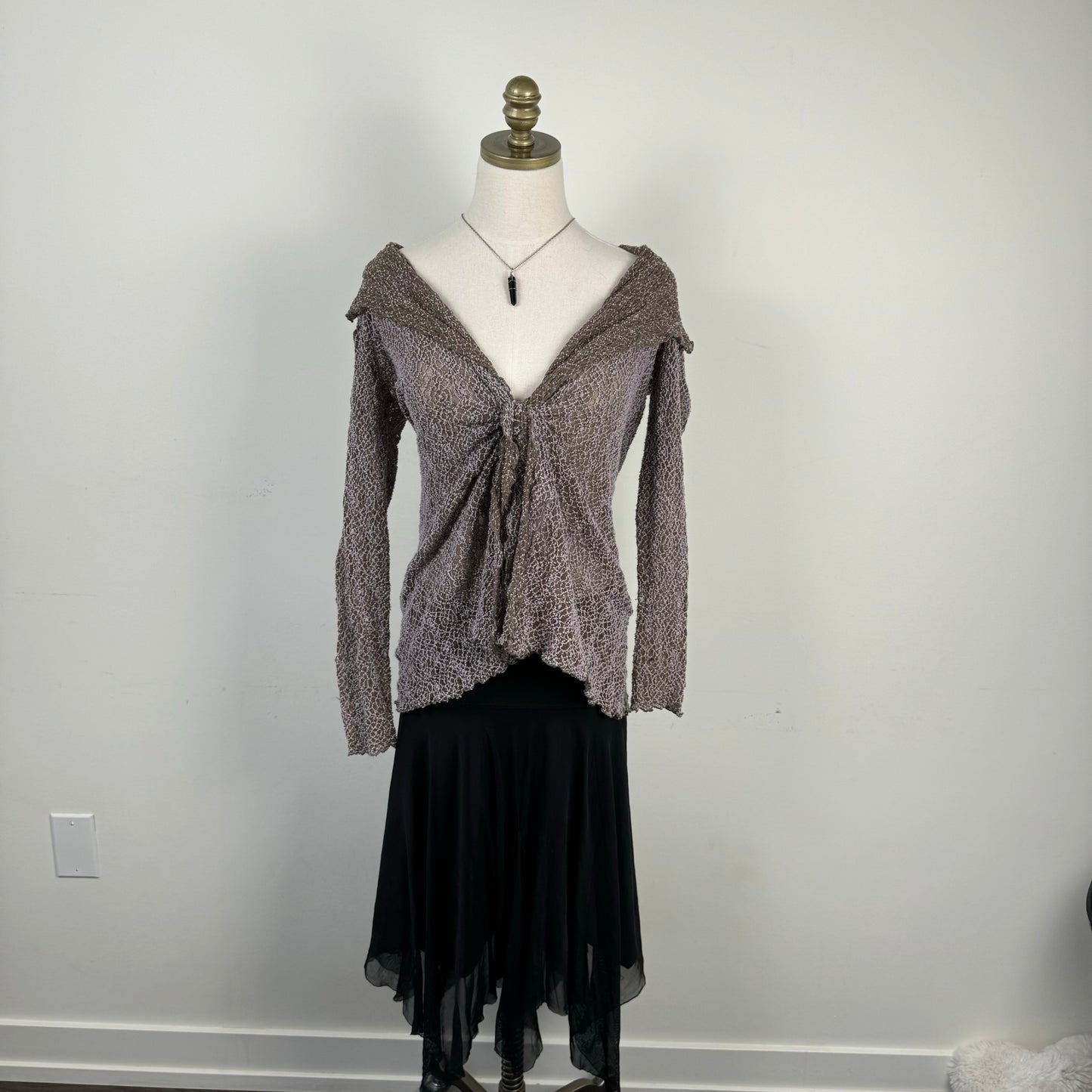 Fairy Mesh Lace Open Front Tie Up Cardigan