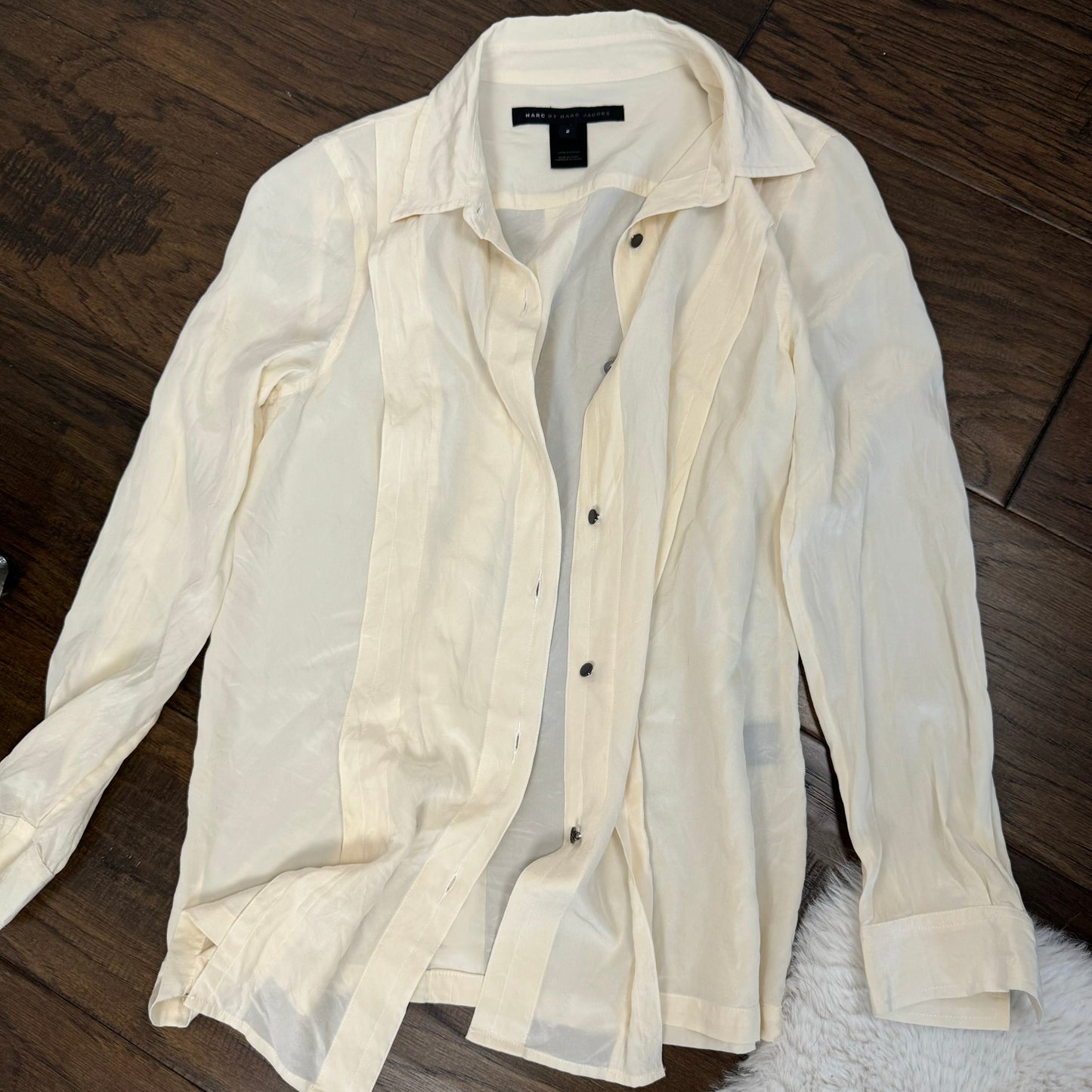 Marc Jacobs Cream 100% Silk Button Up Shirt