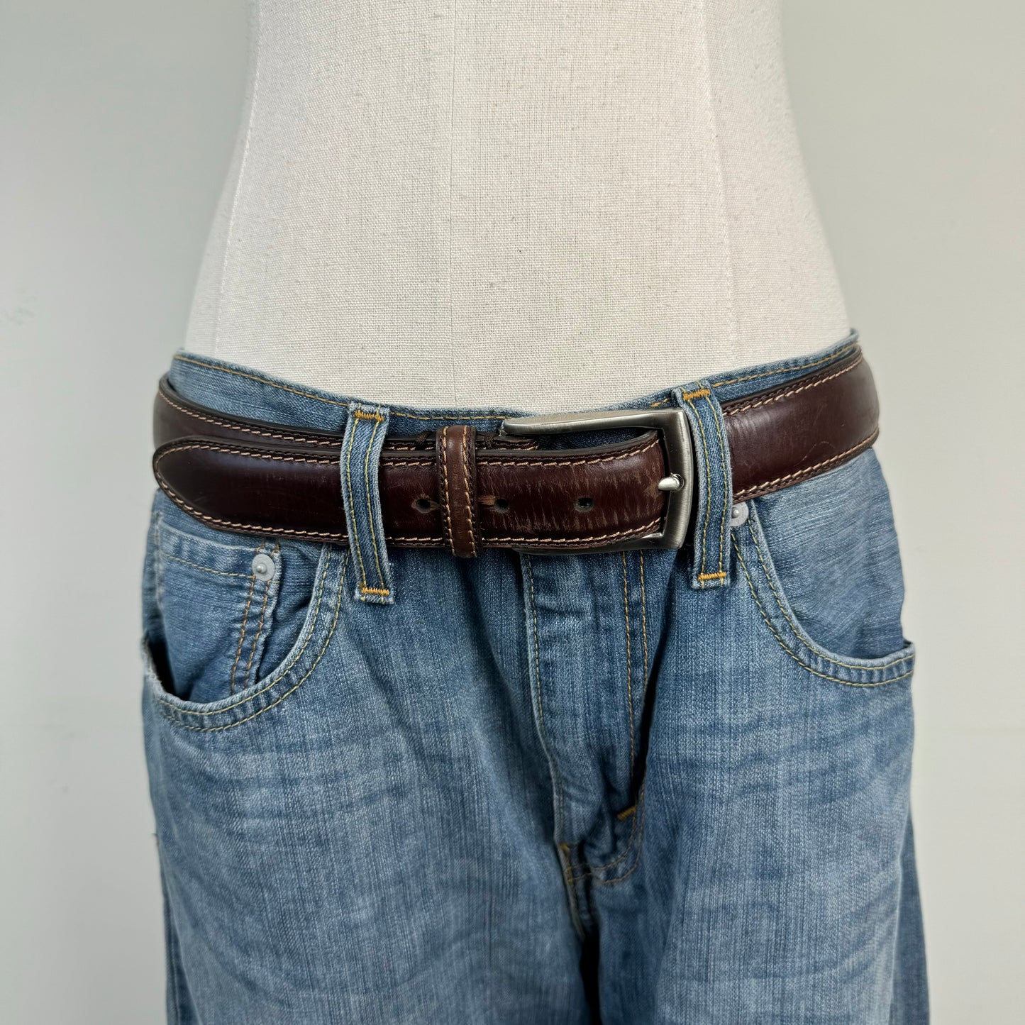 Brown Genuine Leather Silver Buckle Belt