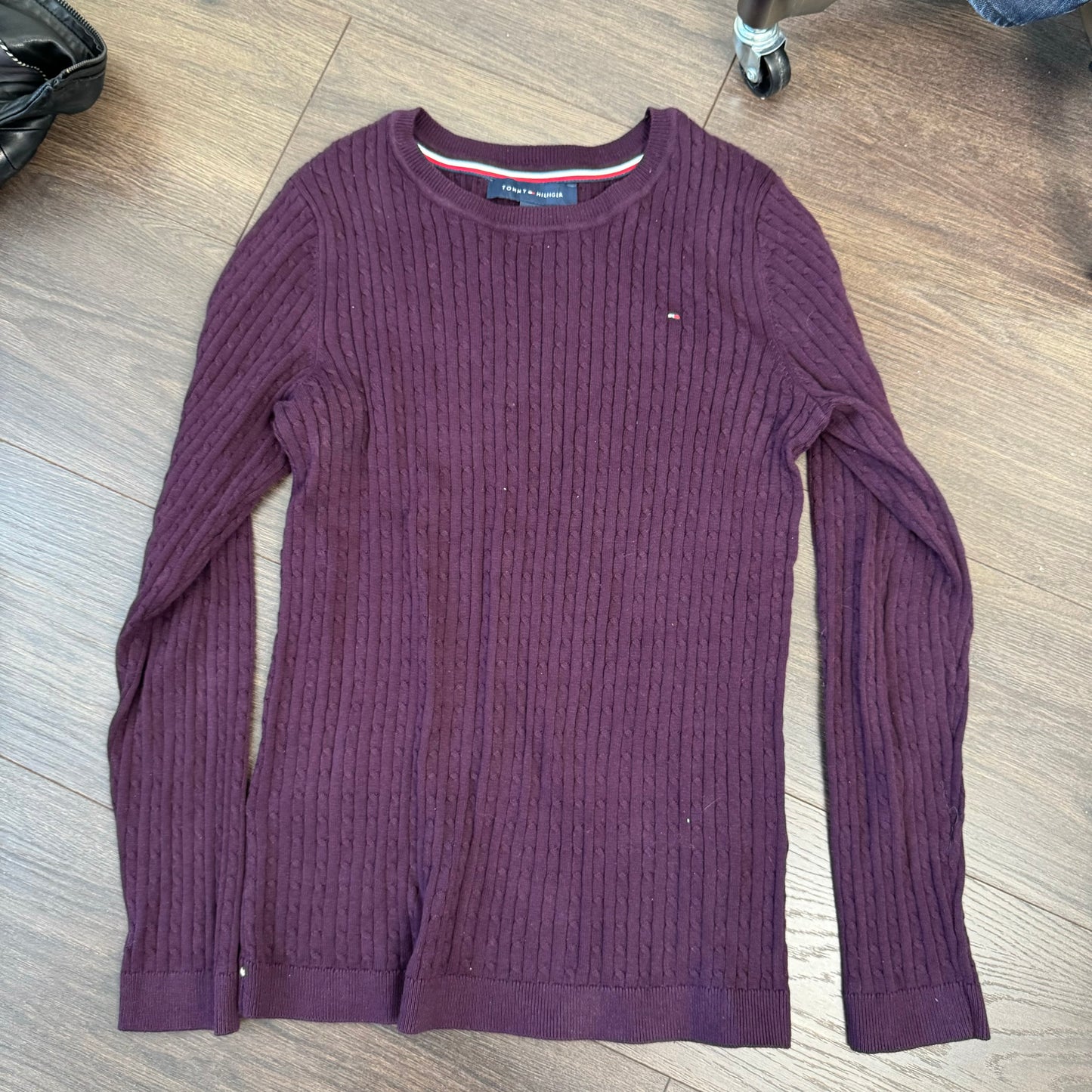 Tommy Purple Fitted Cable Knit Sweater