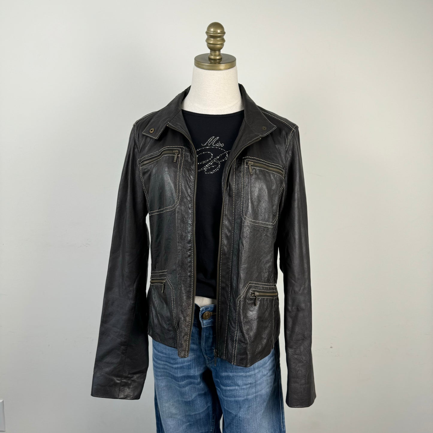 Danier Dark Brown Leather Moto Jacket