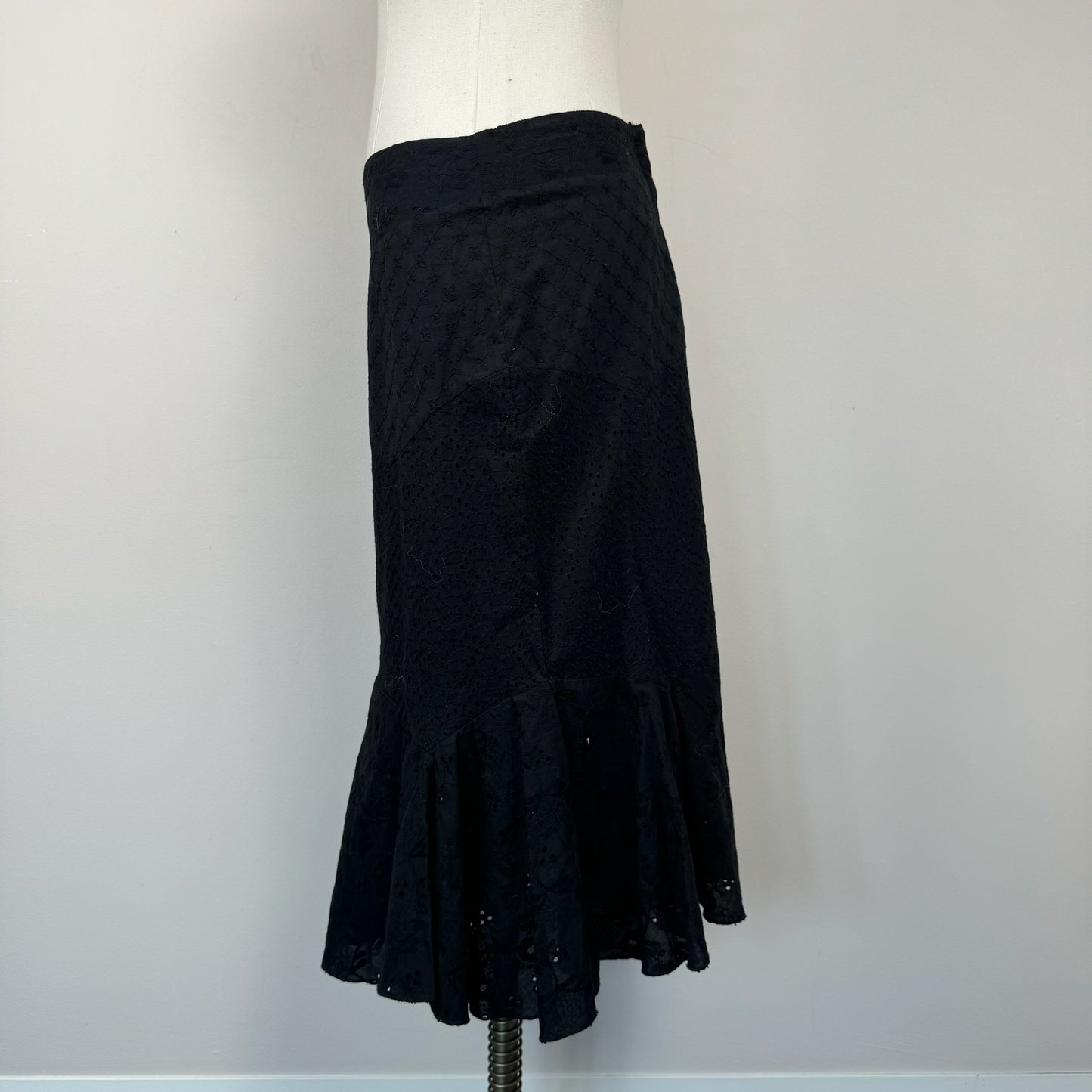 Vintage Black Linen Midi Skirt