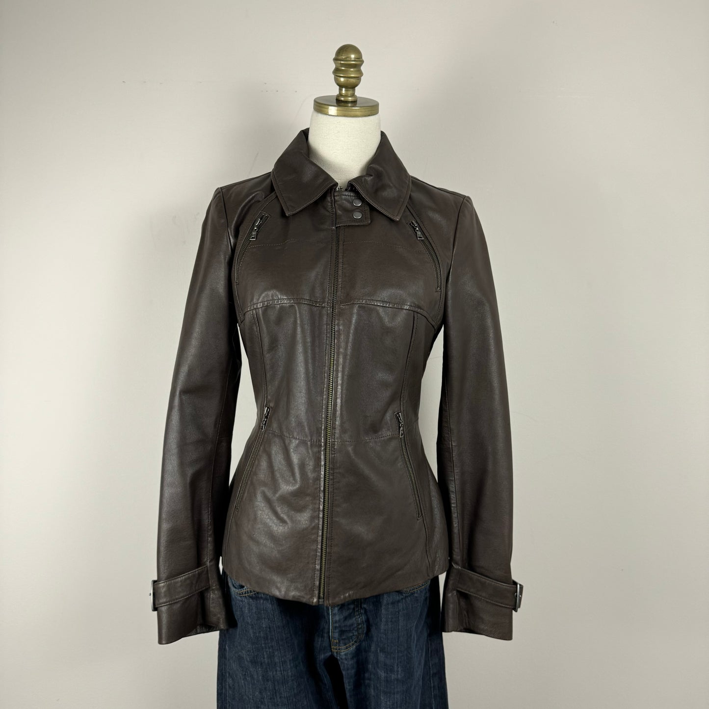 Danier Brown Buckled Moto Leather Jacket